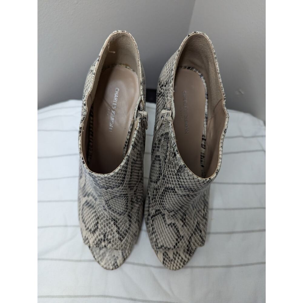 NWOT Charles Jourdan Paris Valentine reptile ankle open toe heel bootie 10 - Picture 5 of 7
